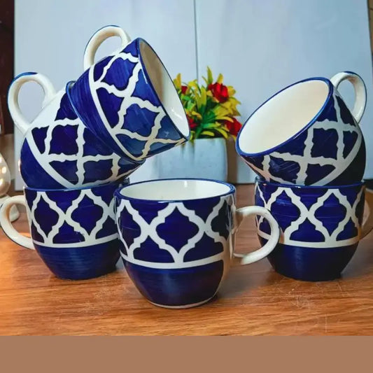 Pack of 6 Ceramic Pack of 6 ceramic blue hand painted tea cups BUTMEE.