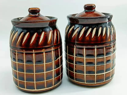 Ceramic Pickle Jar - 500 ml  (Pack of 2, Brown) BUTMEE.