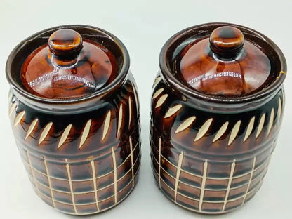 Ceramic Pickle Jar - 500 ml  (Pack of 2, Brown) BUTMEE.