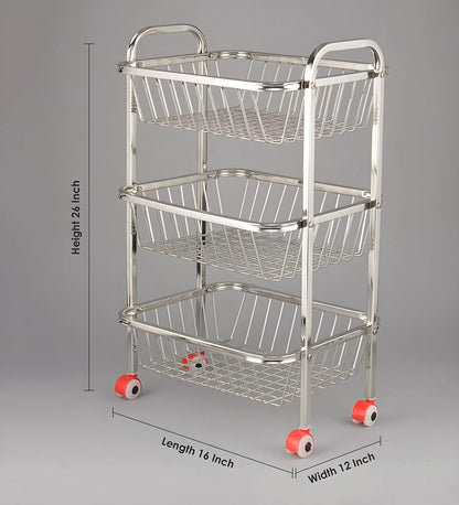 VRCT Stainless Steel 3 Layer Kitchen Trolley Rack (Silver) BUTMEE.